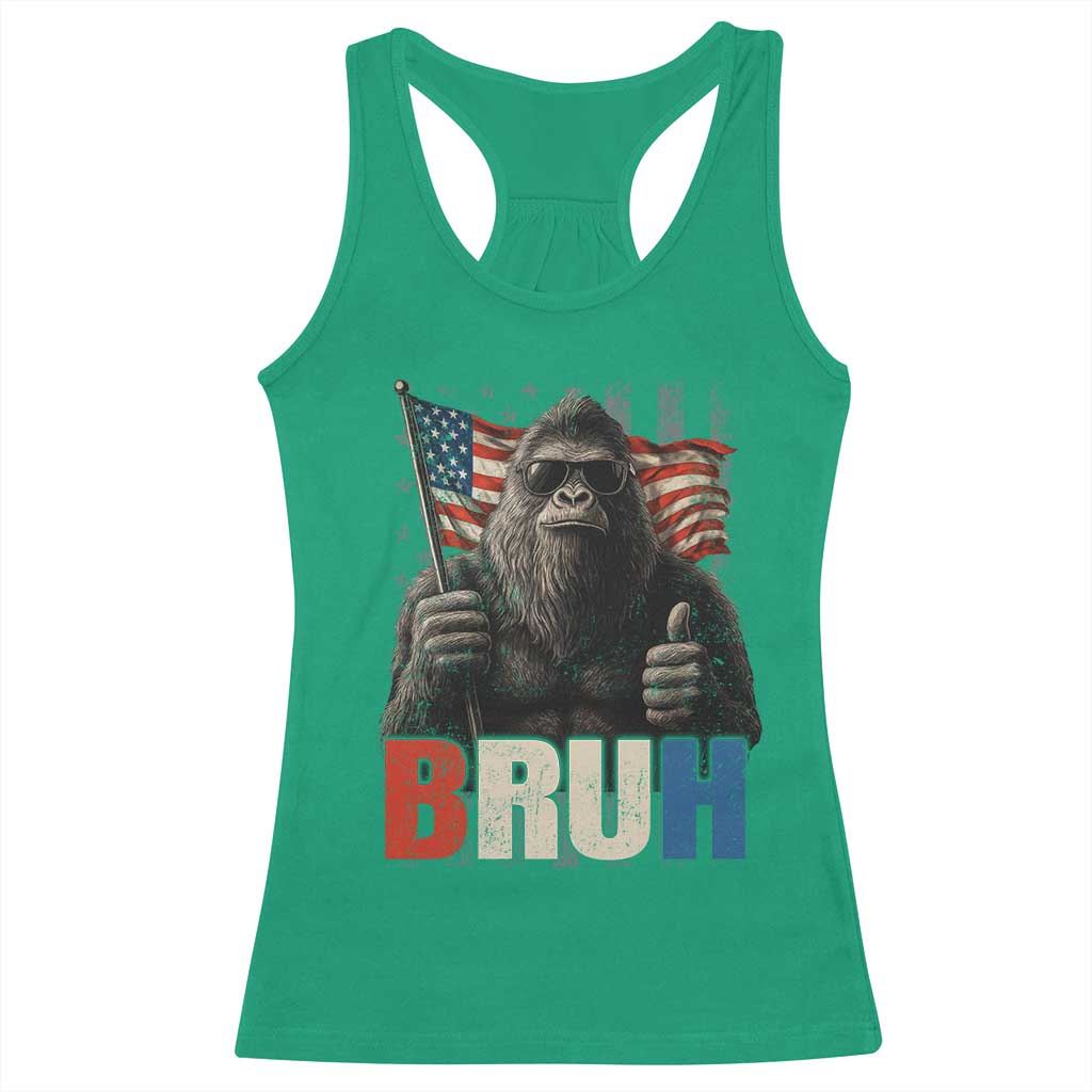 Funny 4th Of July Bigfoot Bruh Racerback Tank Top Patriotic Sasquatch American US Flag - Wonder Print Shop