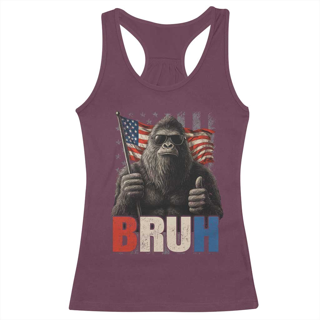 Funny 4th Of July Bigfoot Bruh Racerback Tank Top Patriotic Sasquatch American US Flag - Wonder Print Shop
