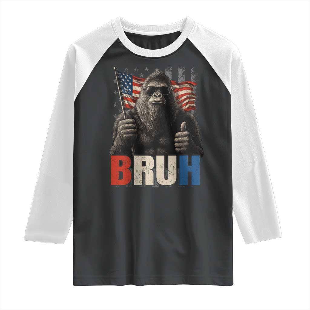 Funny 4th Of July Bigfoot Bruh Raglan Shirt Patriotic Sasquatch American US Flag - Wonder Print Shop