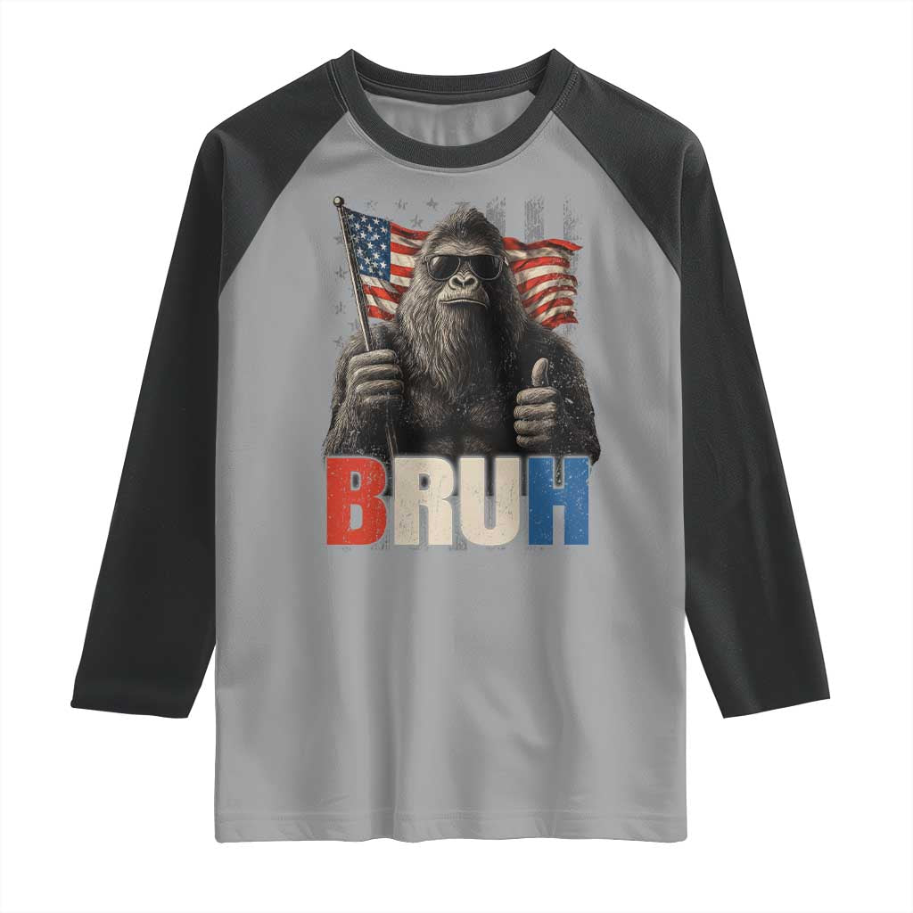 Funny 4th Of July Bigfoot Bruh Raglan Shirt Patriotic Sasquatch American US Flag - Wonder Print Shop