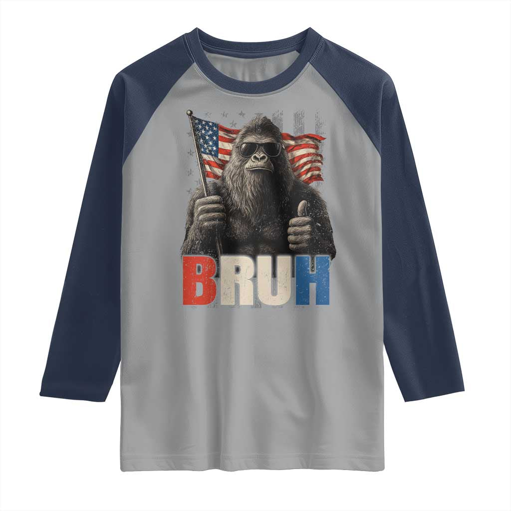 Funny 4th Of July Bigfoot Bruh Raglan Shirt Patriotic Sasquatch American US Flag - Wonder Print Shop