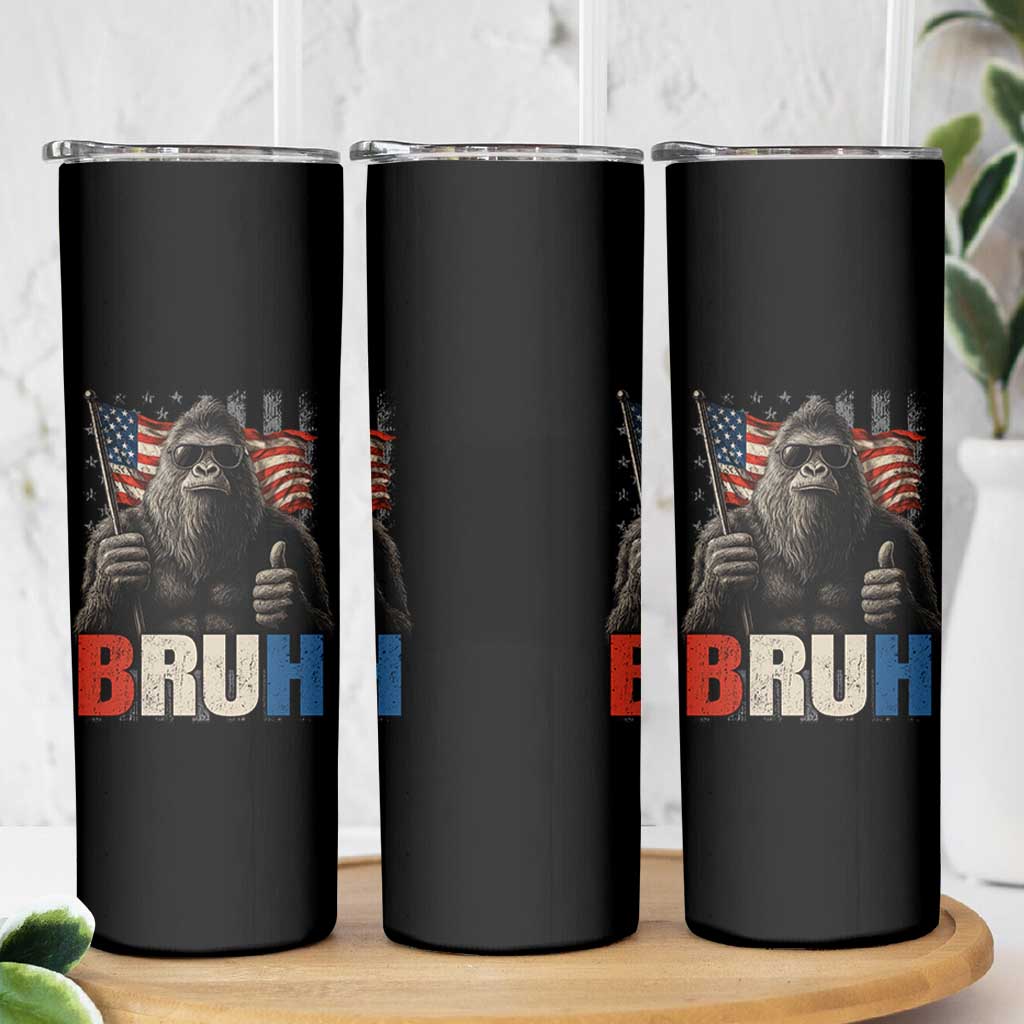 Funny 4th Of July Bigfoot Bruh Skinny Tumbler Patriotic Sasquatch American US Flag - Wonder Print Shop