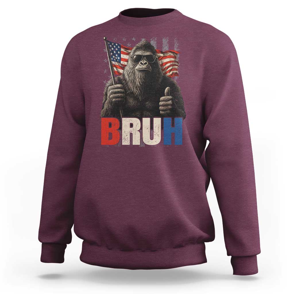 Funny 4th Of July Bigfoot Bruh Sweatshirt Patriotic Sasquatch American US Flag - Wonder Print Shop