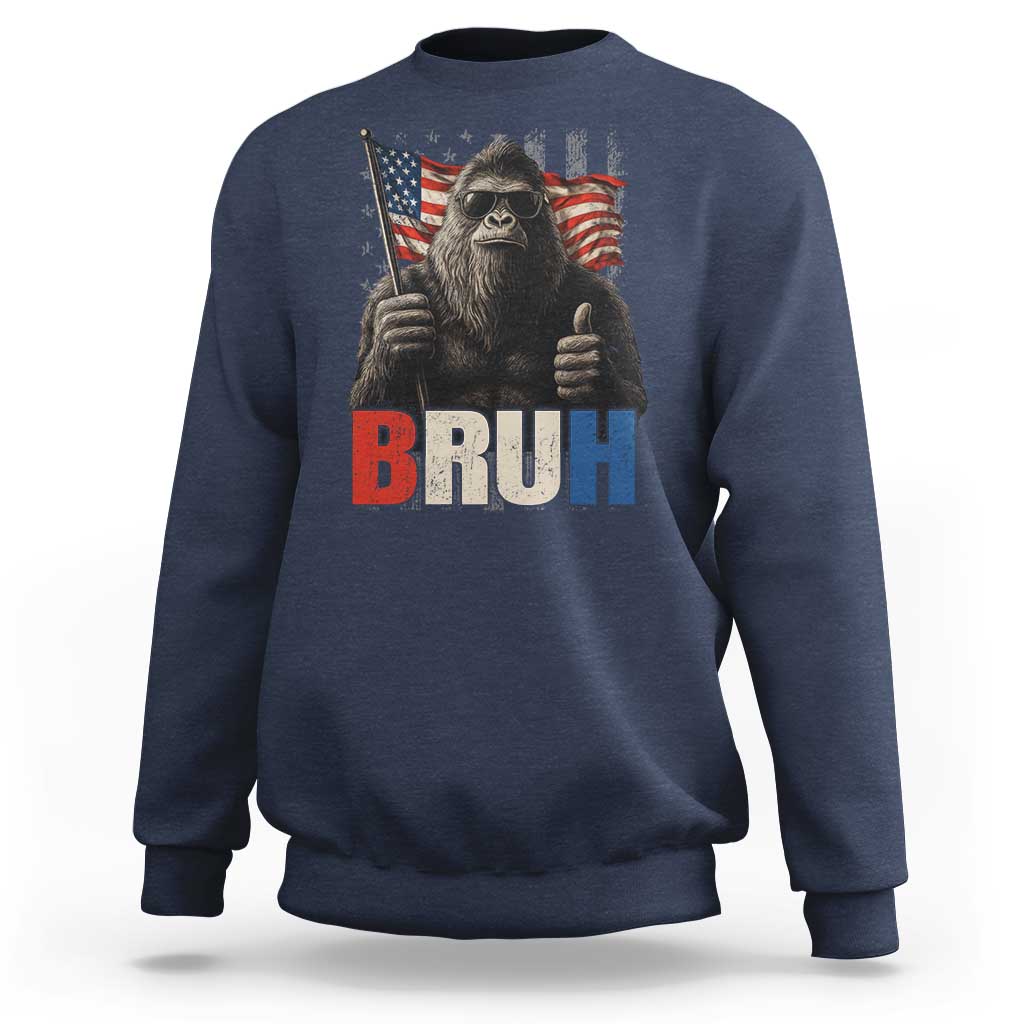 Funny 4th Of July Bigfoot Bruh Sweatshirt Patriotic Sasquatch American US Flag - Wonder Print Shop