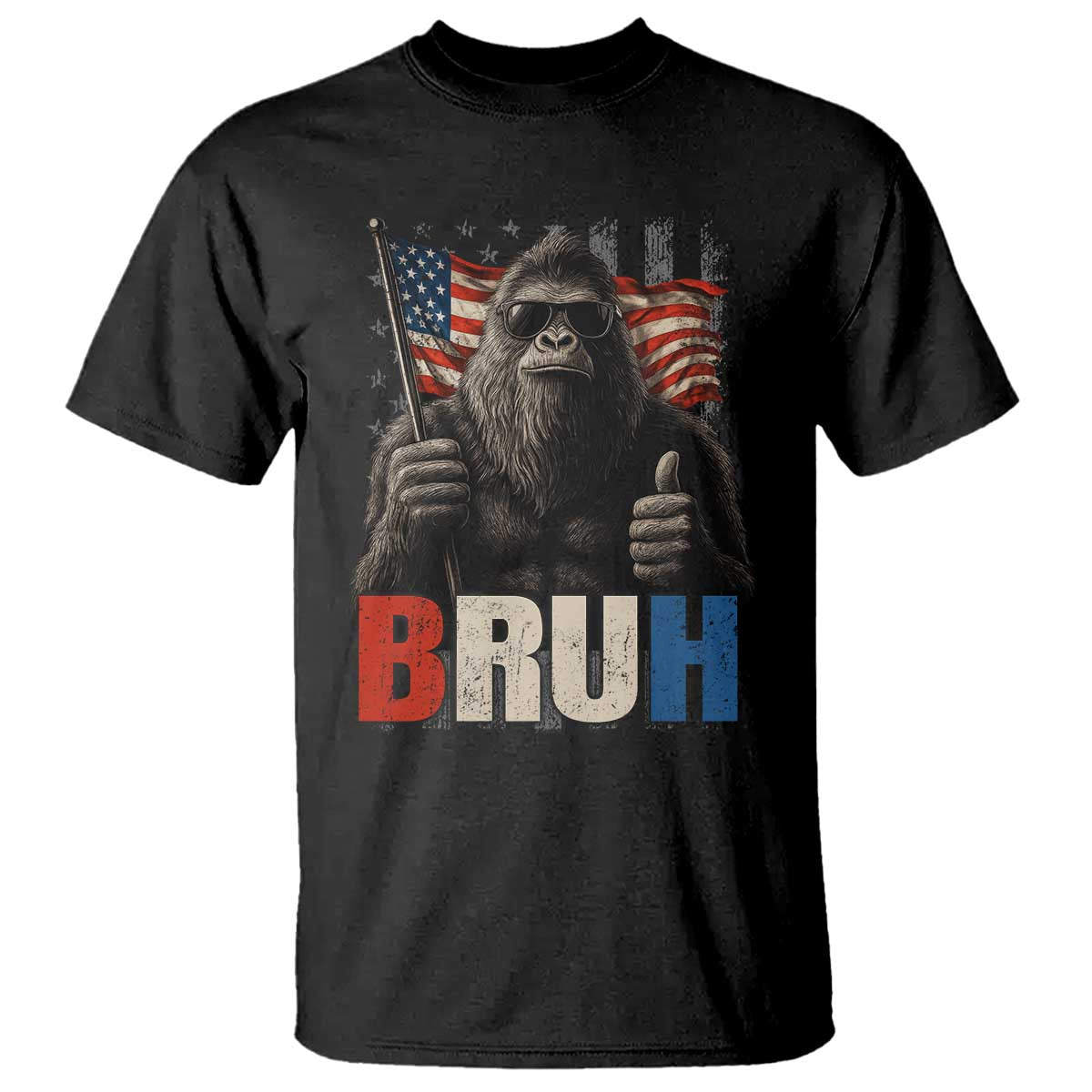 Funny 4th Of July Bigfoot Bruh T Shirt Patriotic Sasquatch American US Flag - Wonder Print Shop