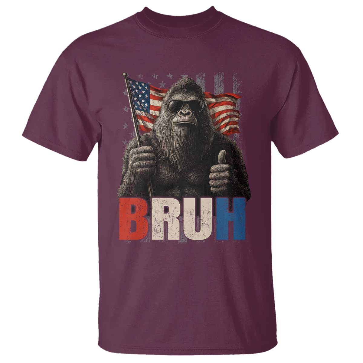 Funny 4th Of July Bigfoot Bruh T Shirt Patriotic Sasquatch American US Flag - Wonder Print Shop