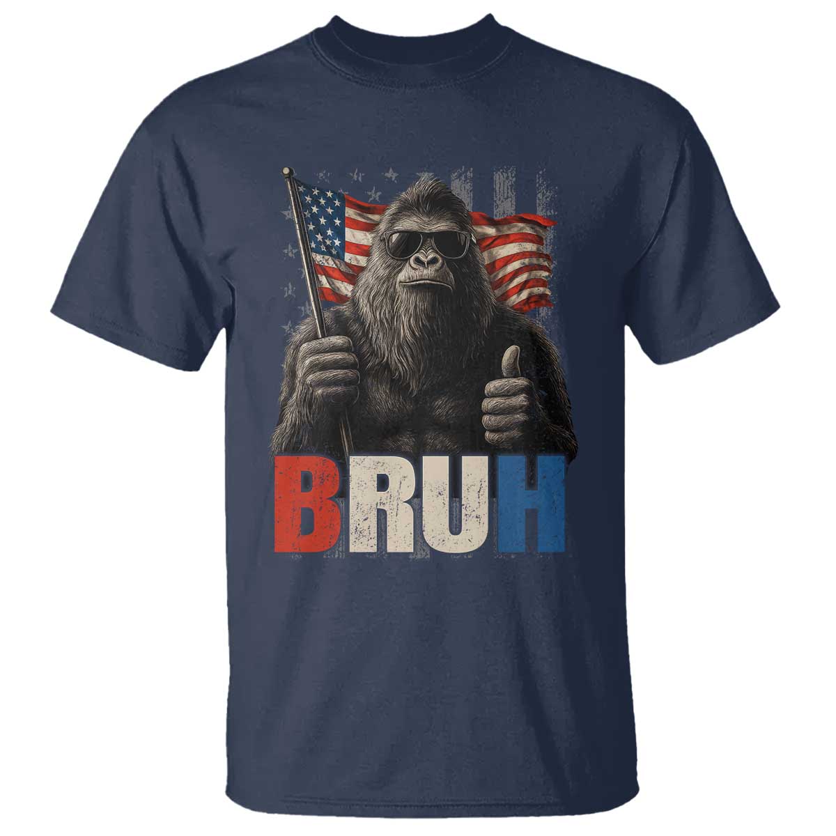 Funny 4th Of July Bigfoot Bruh T Shirt Patriotic Sasquatch American US Flag - Wonder Print Shop