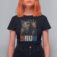 Funny 4th Of July Bigfoot Bruh T Shirt For Women Patriotic Sasquatch American US Flag - Wonder Print Shop