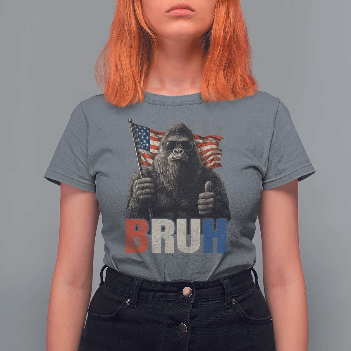 Funny 4th Of July Bigfoot Bruh T Shirt For Women Patriotic Sasquatch American US Flag - Wonder Print Shop