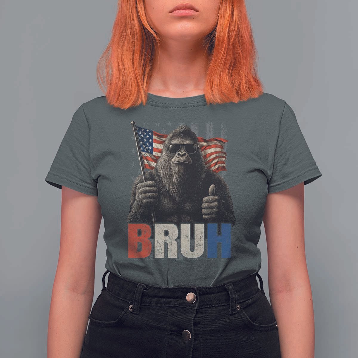 Funny 4th Of July Bigfoot Bruh T Shirt For Women Patriotic Sasquatch American US Flag - Wonder Print Shop