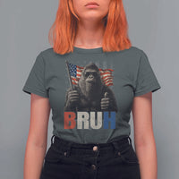 Funny 4th Of July Bigfoot Bruh T Shirt For Women Patriotic Sasquatch American US Flag - Wonder Print Shop