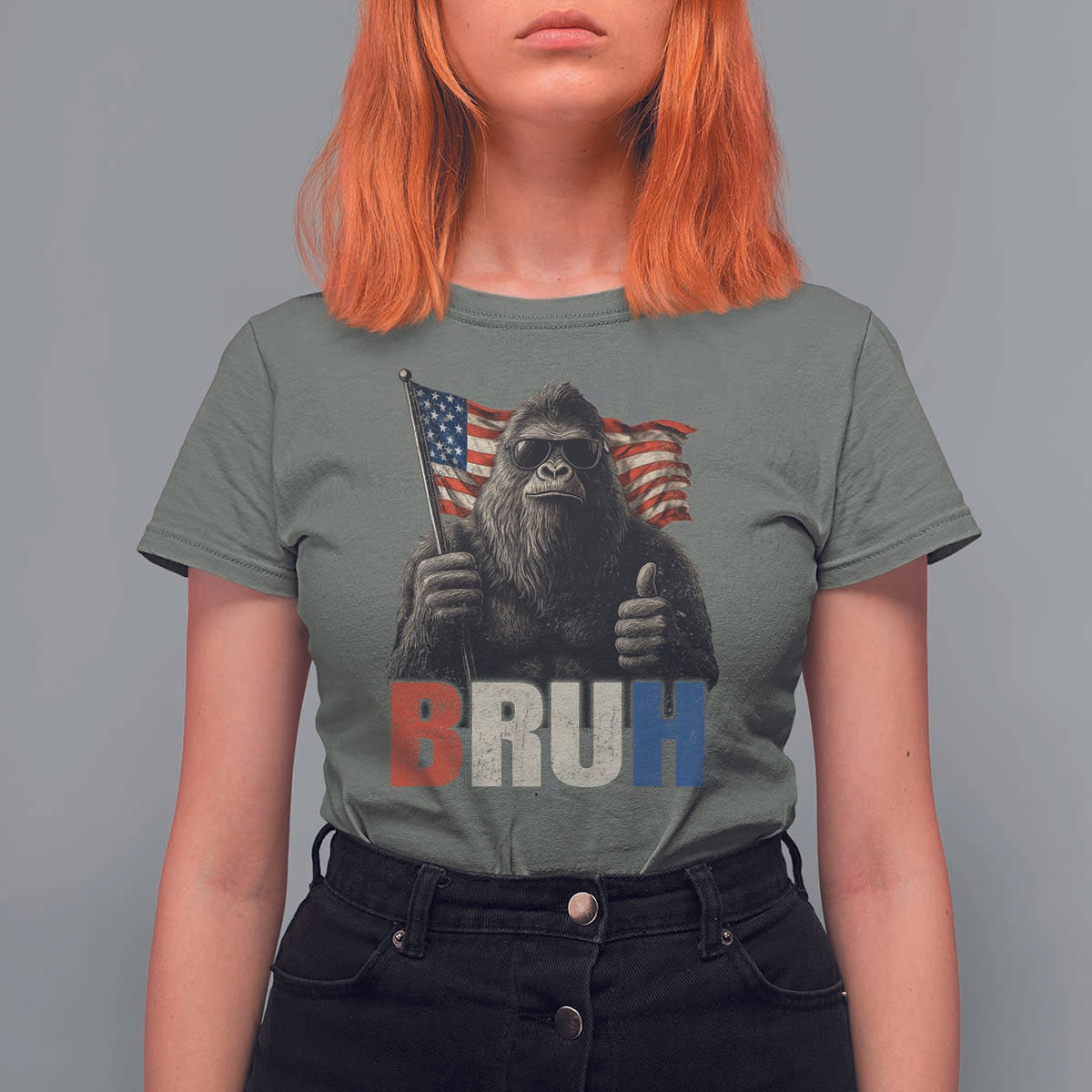 Funny 4th Of July Bigfoot Bruh T Shirt For Women Patriotic Sasquatch American US Flag - Wonder Print Shop