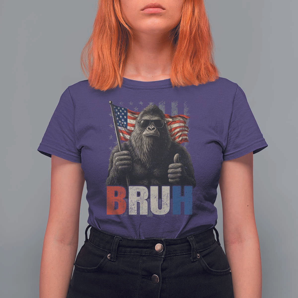 Funny 4th Of July Bigfoot Bruh T Shirt For Women Patriotic Sasquatch American US Flag - Wonder Print Shop
