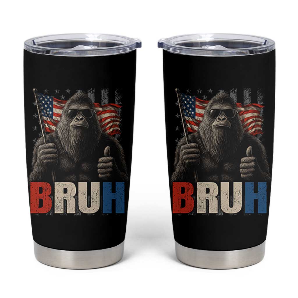 Funny 4th Of July Bigfoot Bruh Tumbler Cup Patriotic Sasquatch American US Flag - Wonder Print Shop