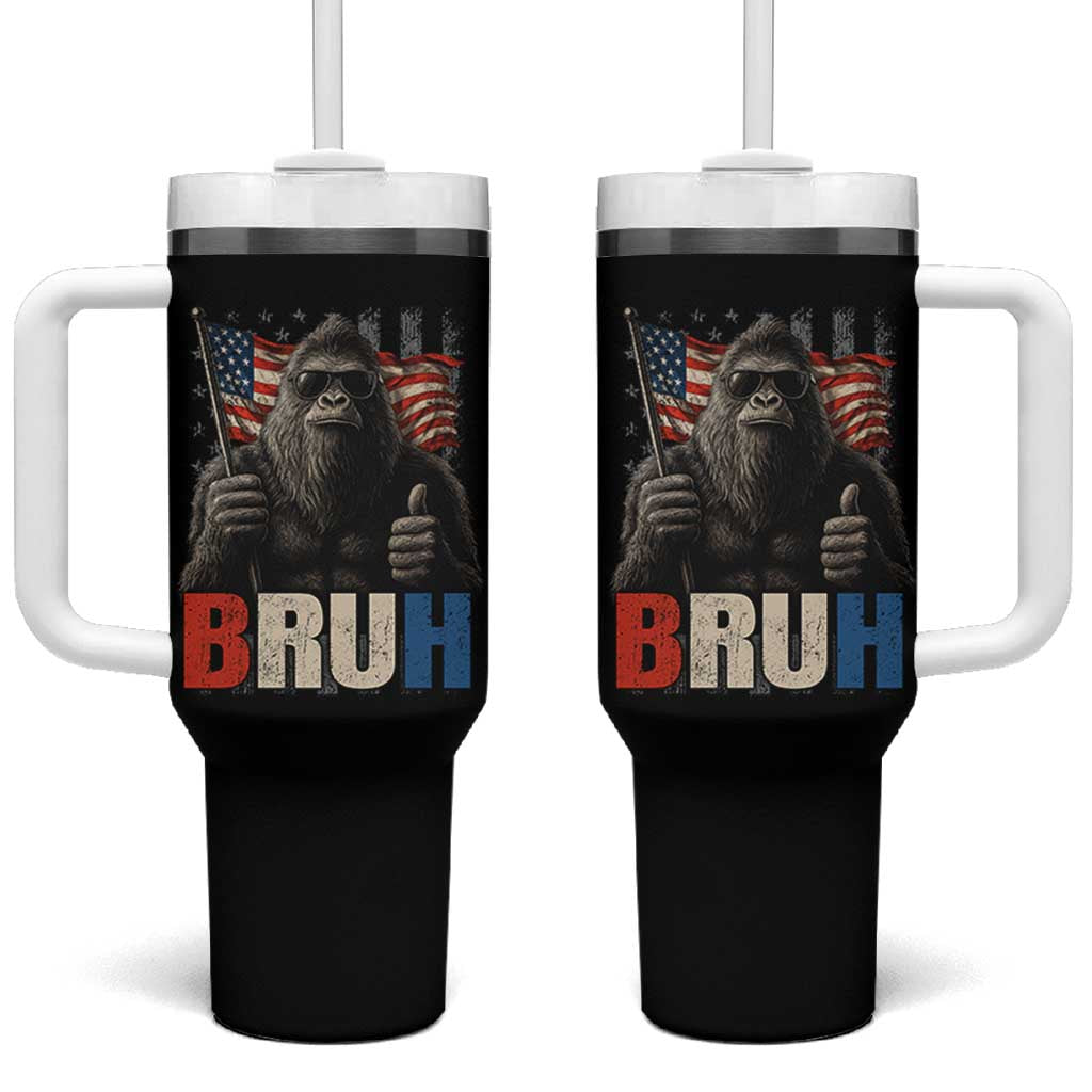 Funny 4th Of July Bigfoot Bruh Tumbler With Handle Patriotic Sasquatch American US Flag - Wonder Print Shop