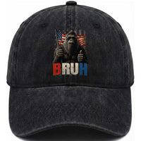 Funny 4th Of July Bigfoot Bruh Washed Cotton Baseball Cap Patriotic Sasquatch American US Flag