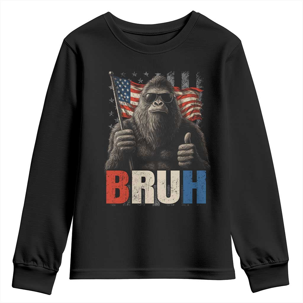 Funny 4th Of July Bigfoot Bruh Youth Sweatshirt Patriotic Sasquatch American US Flag - Wonder Print Shop