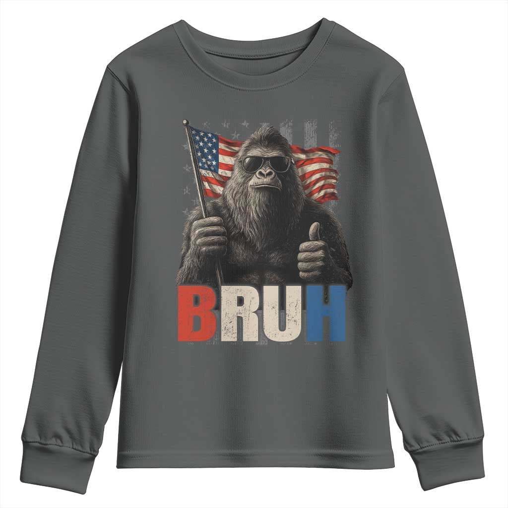 Funny 4th Of July Bigfoot Bruh Youth Sweatshirt Patriotic Sasquatch American US Flag - Wonder Print Shop