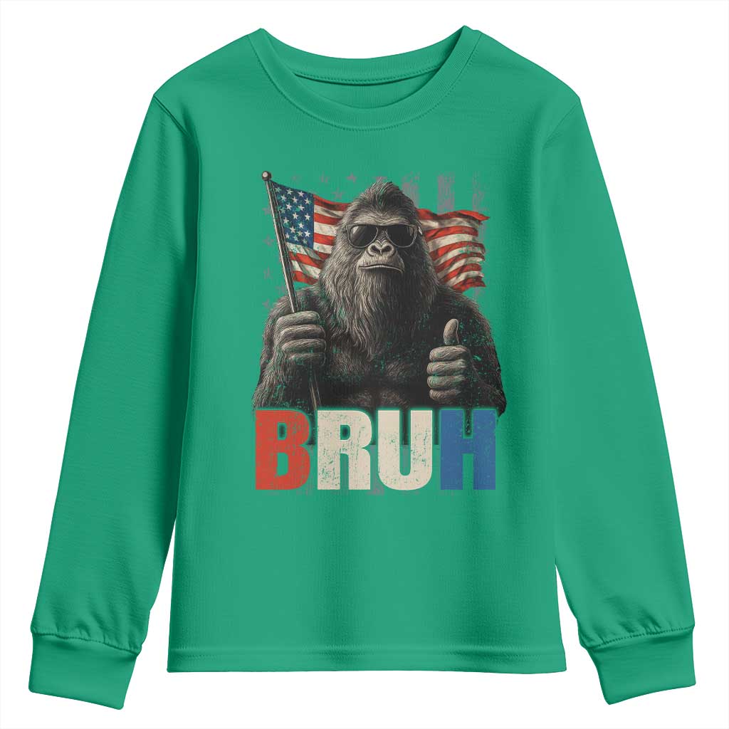 Funny 4th Of July Bigfoot Bruh Youth Sweatshirt Patriotic Sasquatch American US Flag - Wonder Print Shop