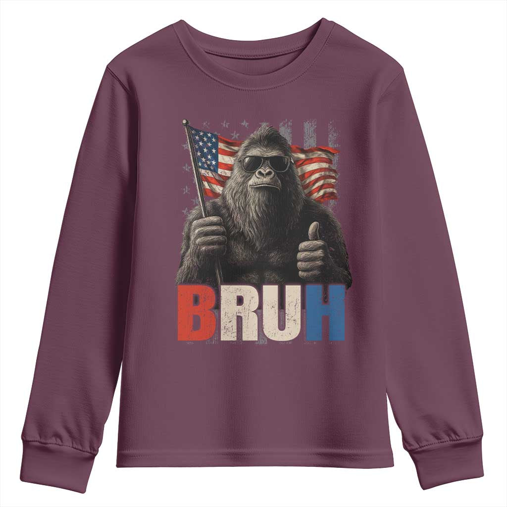 Funny 4th Of July Bigfoot Bruh Youth Sweatshirt Patriotic Sasquatch American US Flag - Wonder Print Shop