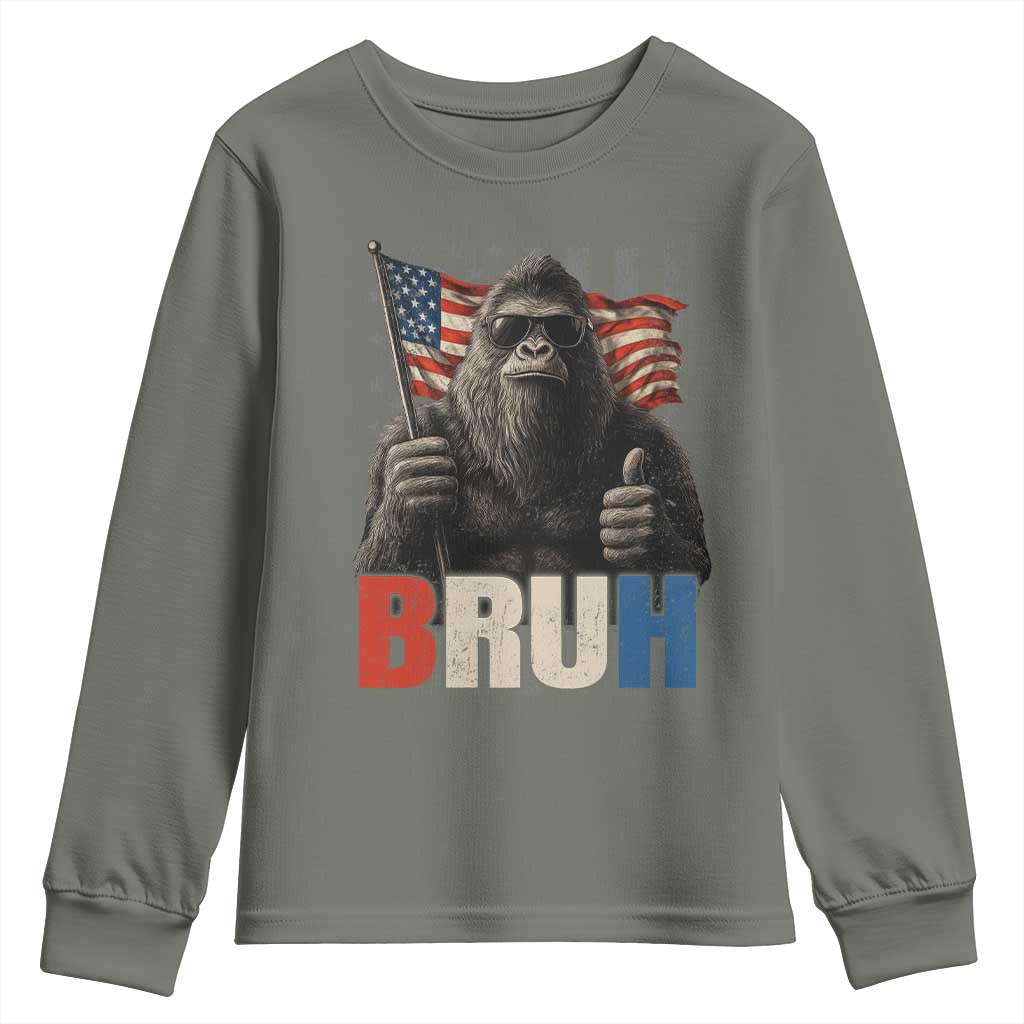 Funny 4th Of July Bigfoot Bruh Youth Sweatshirt Patriotic Sasquatch American US Flag - Wonder Print Shop