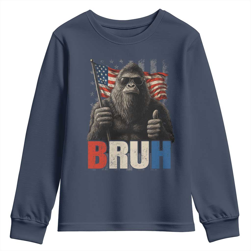 Funny 4th Of July Bigfoot Bruh Youth Sweatshirt Patriotic Sasquatch American US Flag - Wonder Print Shop