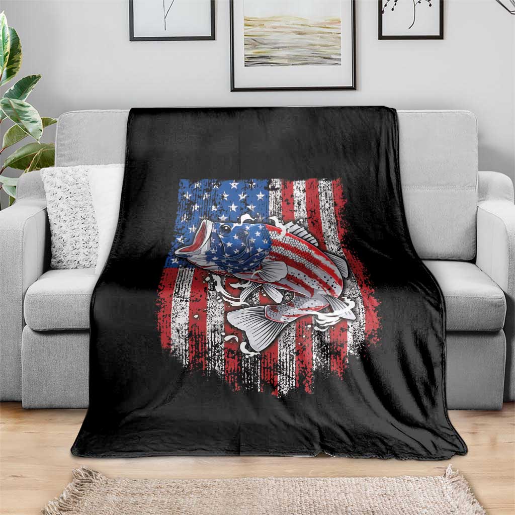 Funny Bass Fish Fishing Vintage American Flag Patriotic Throw Blanket - Wonder Print Shop