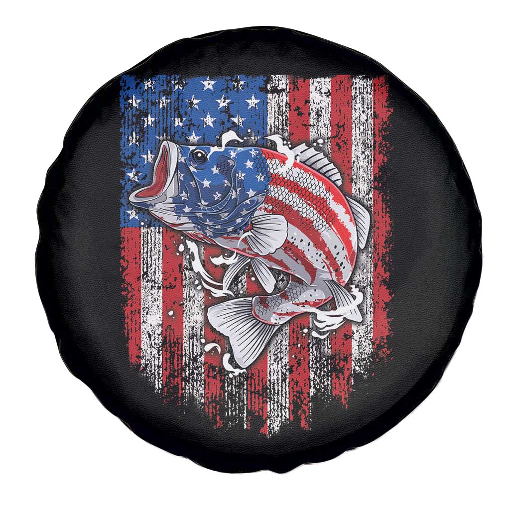 Funny Bass Fish Fishing Vintage American Flag Patriotic Spare Tire Cover - Wonder Print Shop