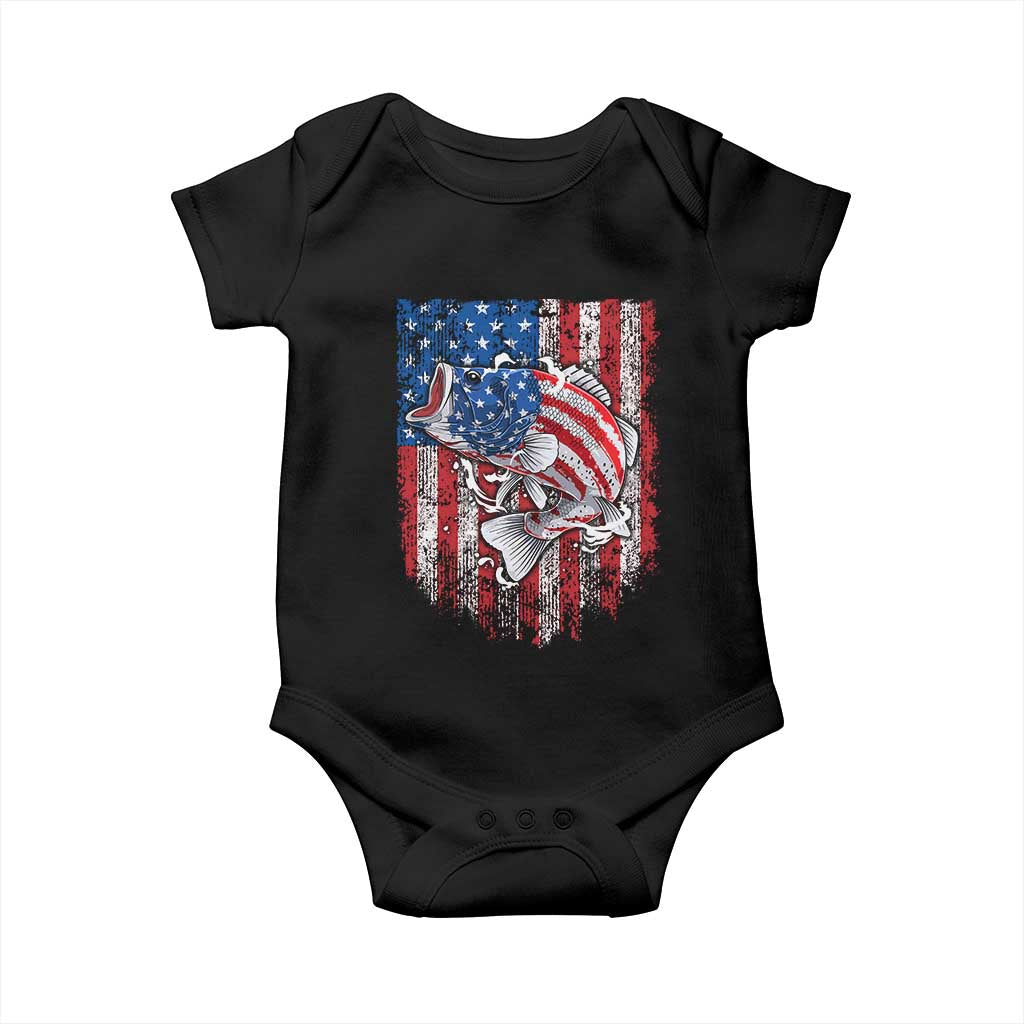Funny Bass Fish Fishing Vintage American Flag Patriotic Baby Onesie - Wonder Print Shop