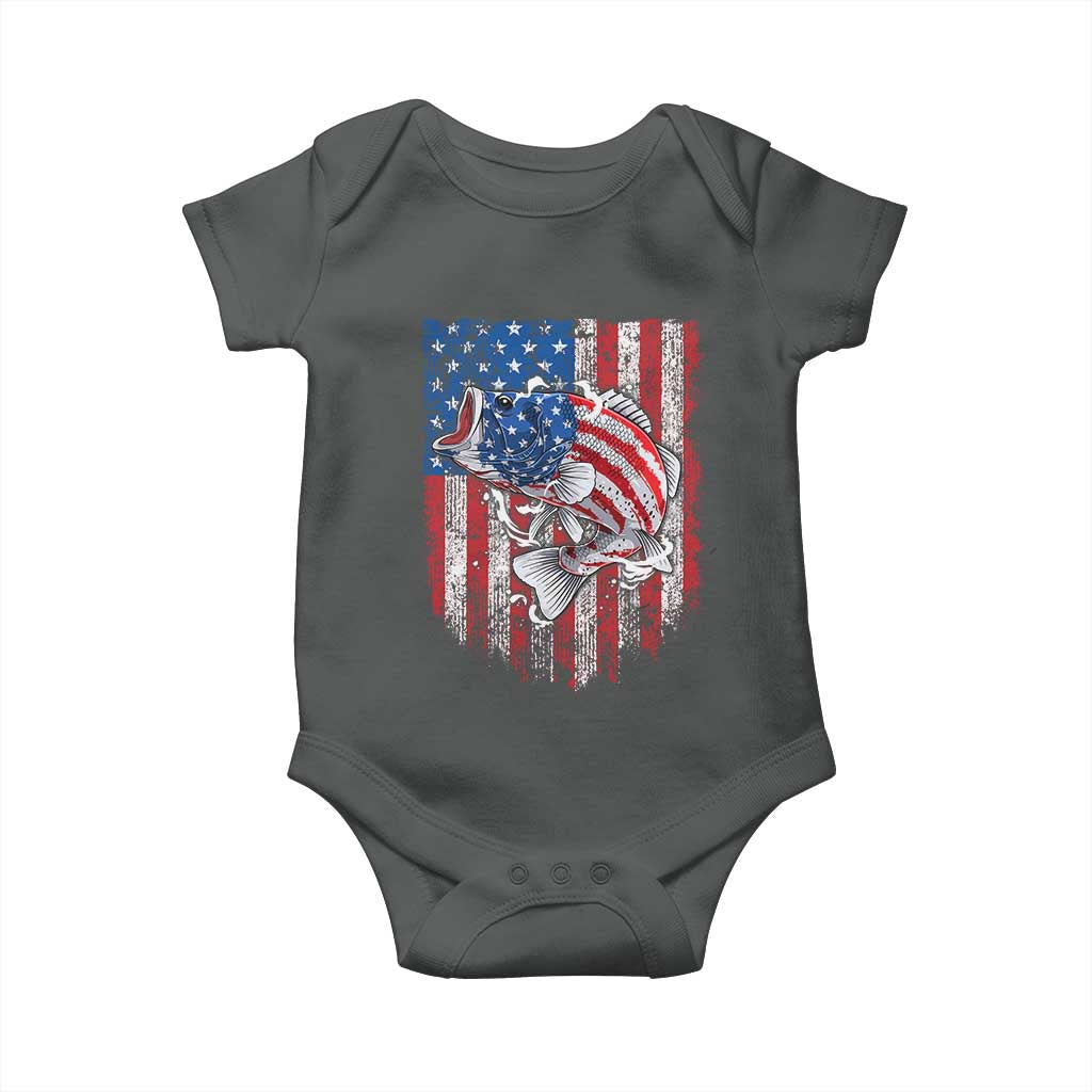Funny Bass Fish Fishing Vintage American Flag Patriotic Baby Onesie - Wonder Print Shop