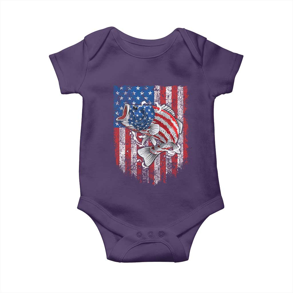 Funny Bass Fish Fishing Vintage American Flag Patriotic Baby Onesie - Wonder Print Shop