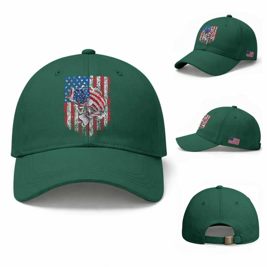Funny Bass Fish Fishing Vintage American Flag Patriotic Baseball Cap