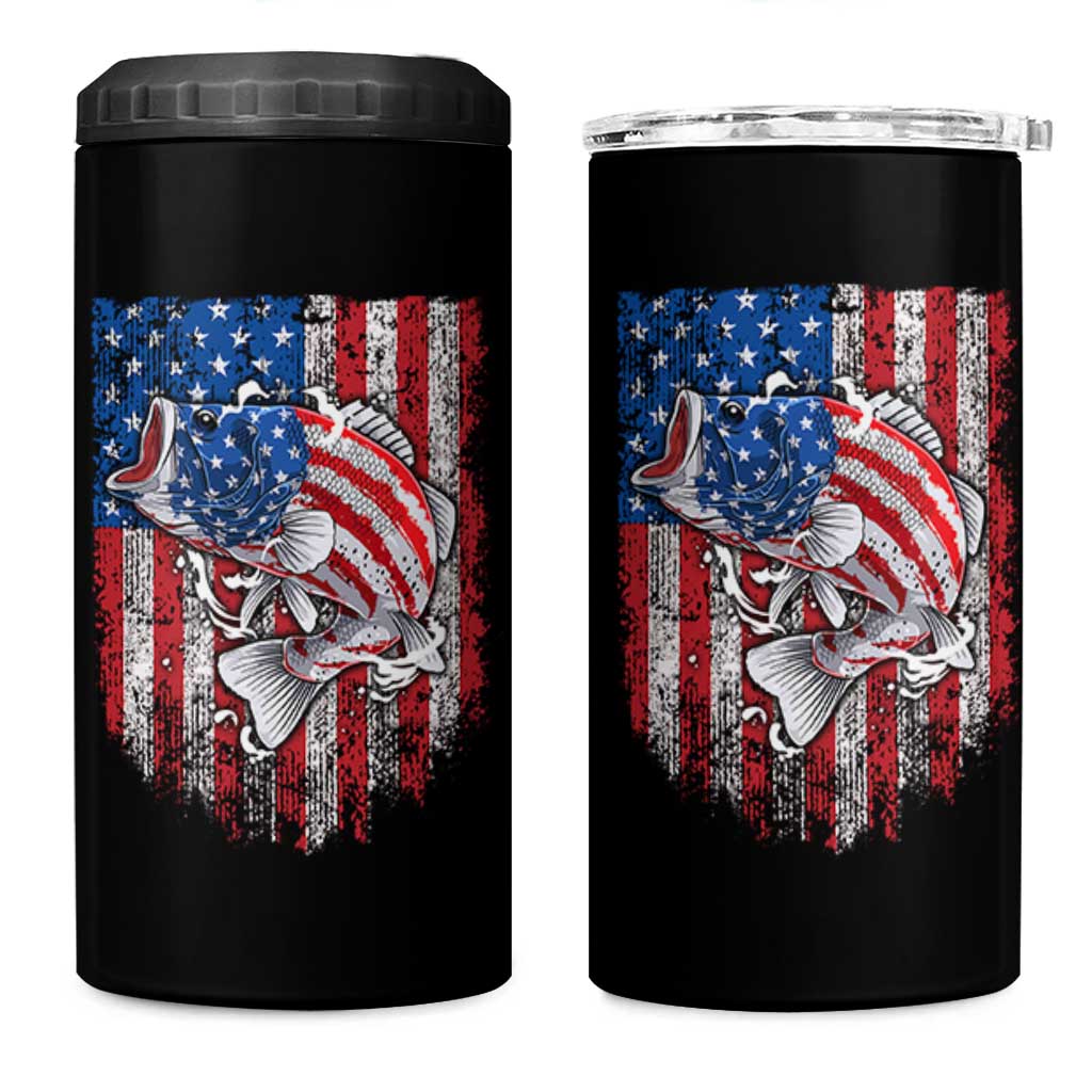 Funny Bass Fish Fishing Vintage American Flag Patriotic 4 in 1 Can Cooler Tumbler - Wonder Print Shop