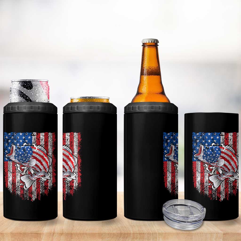 Funny Bass Fish Fishing Vintage American Flag Patriotic 4 in 1 Can Cooler Tumbler - Wonder Print Shop