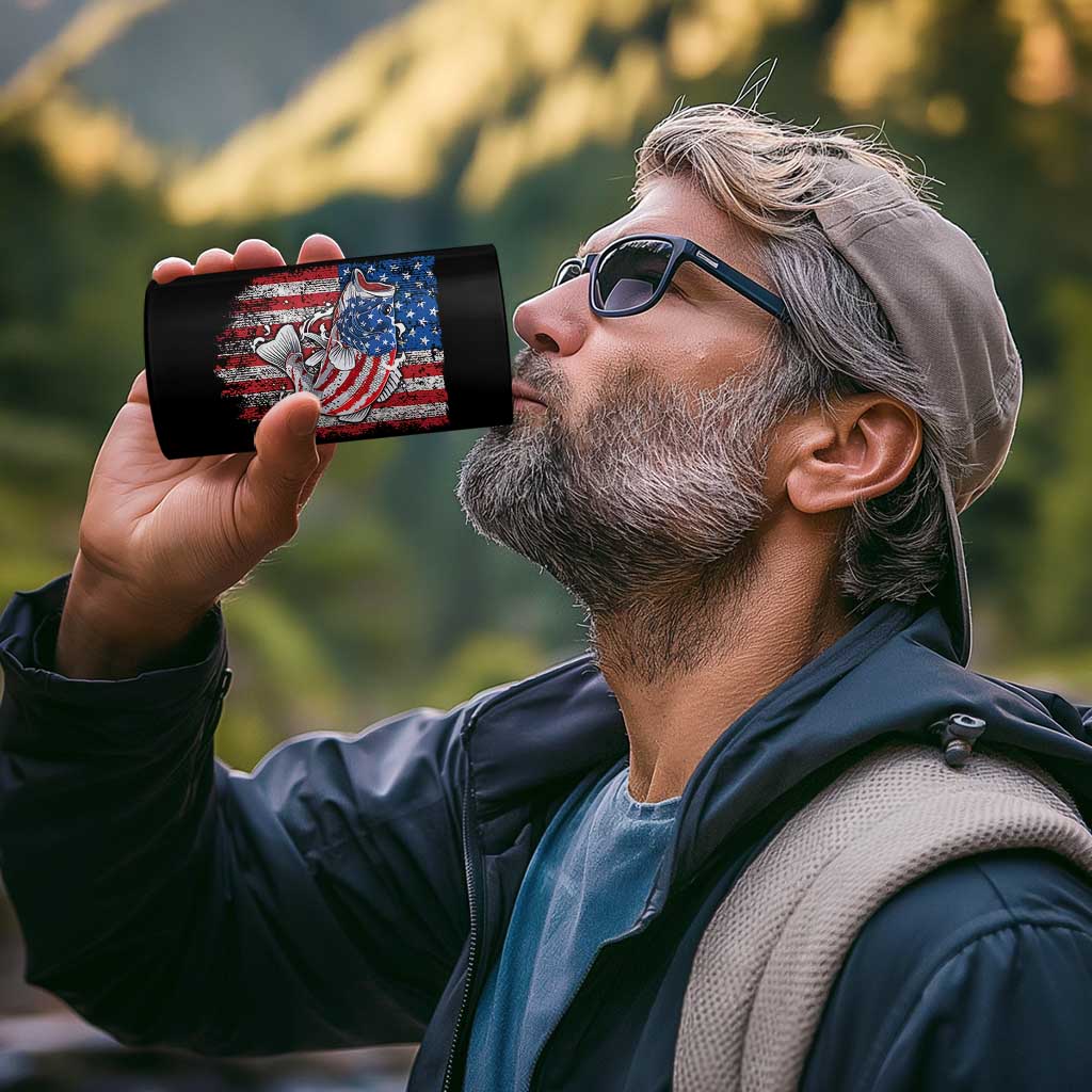 Funny Bass Fish Fishing Vintage American Flag Patriotic 4 in 1 Can Cooler Tumbler - Wonder Print Shop