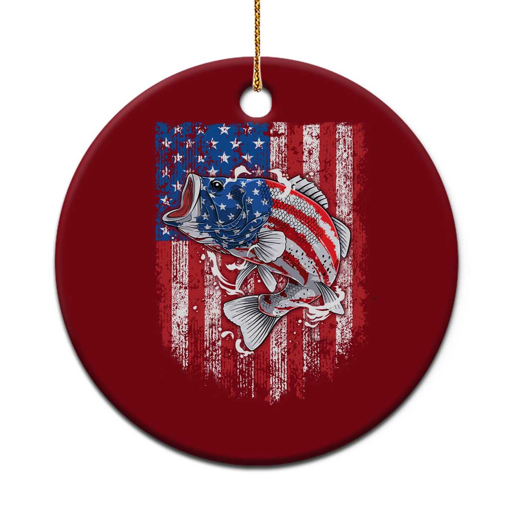 Funny Bass Fish Fishing Vintage American Flag Patriotic Ceramic Ornament - Wonder Print Shop