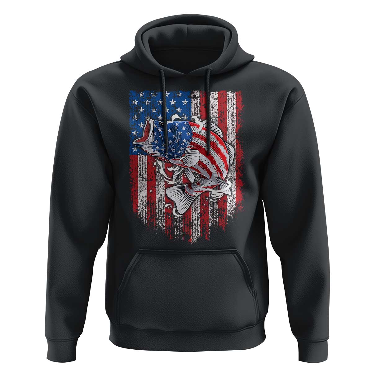 Funny Bass Fish Fishing Vintage American Flag Patriotic Hoodie - Wonder Print Shop