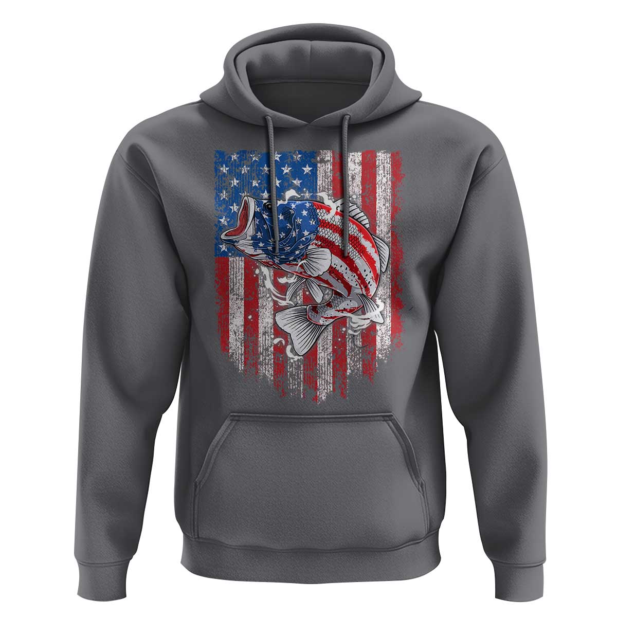 Funny Bass Fish Fishing Vintage American Flag Patriotic Hoodie - Wonder Print Shop