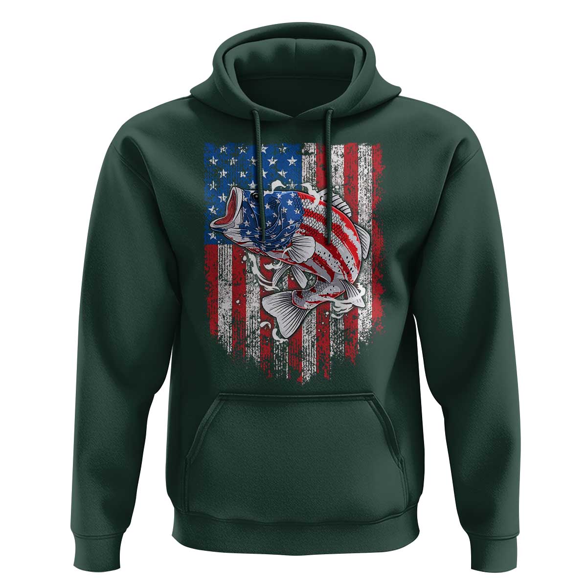 Funny Bass Fish Fishing Vintage American Flag Patriotic Hoodie - Wonder Print Shop