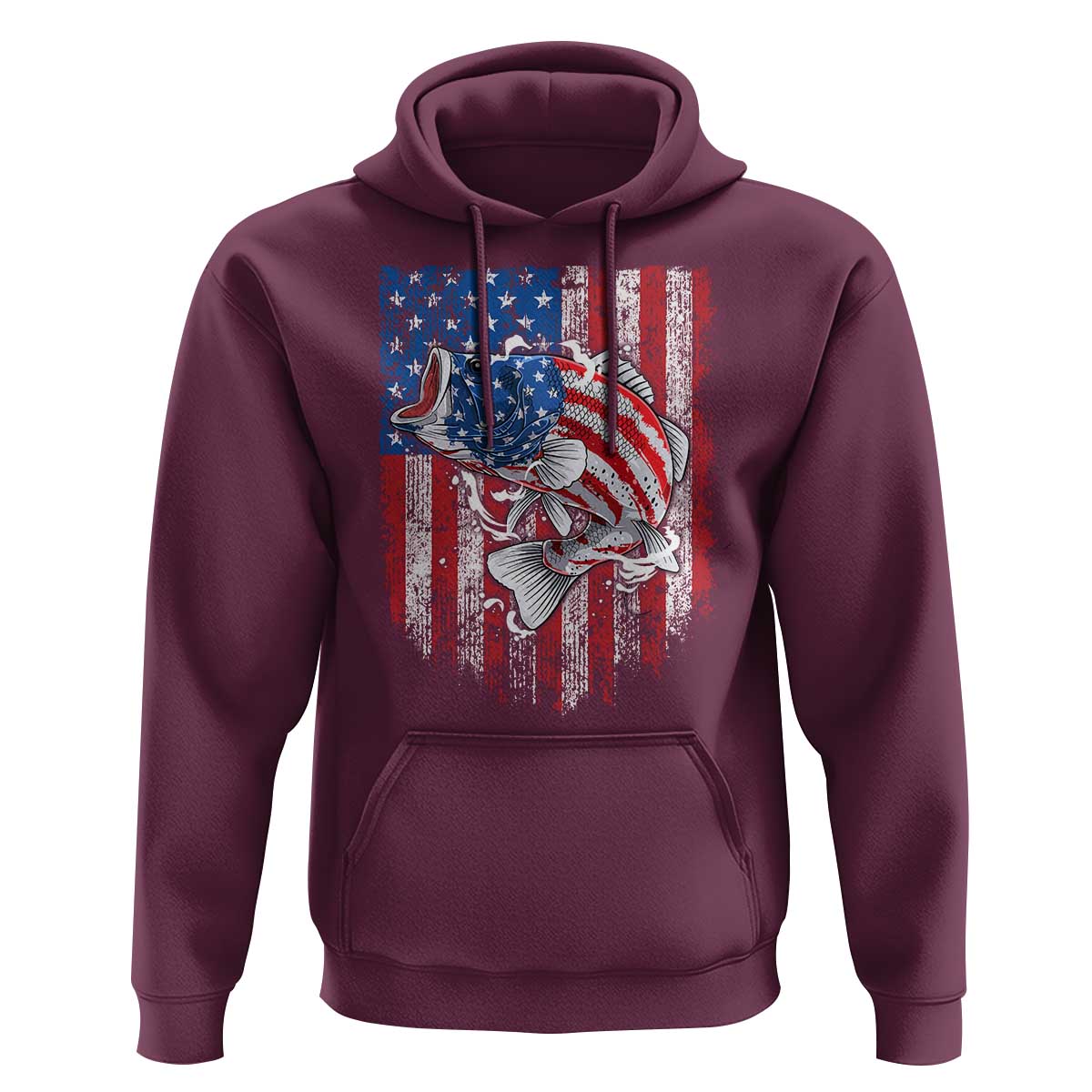Funny Bass Fish Fishing Vintage American Flag Patriotic Hoodie - Wonder Print Shop