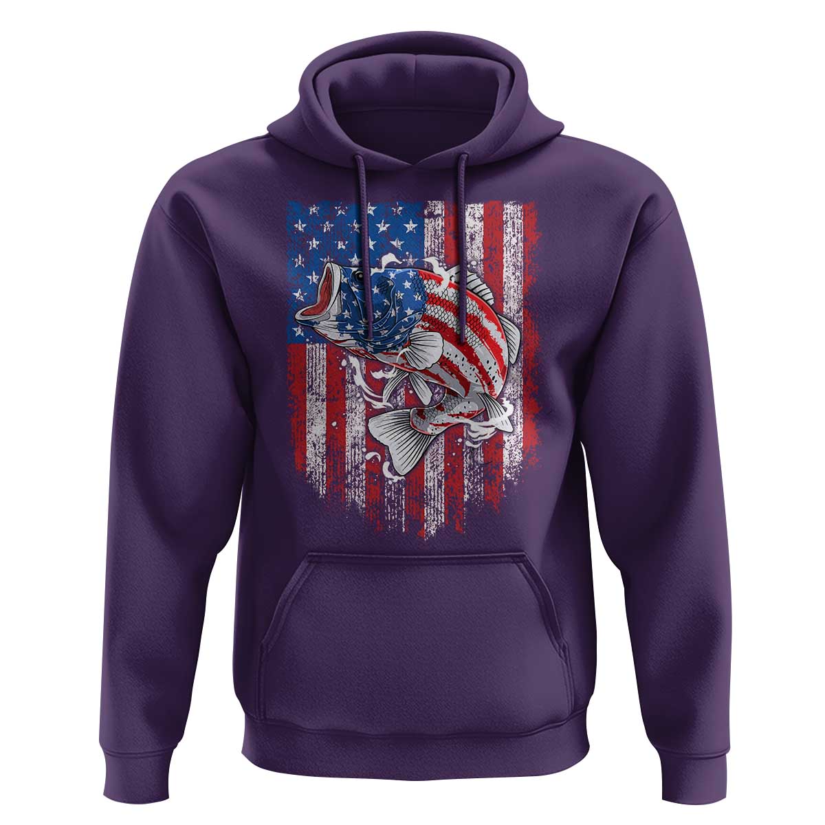 Funny Bass Fish Fishing Vintage American Flag Patriotic Hoodie - Wonder Print Shop