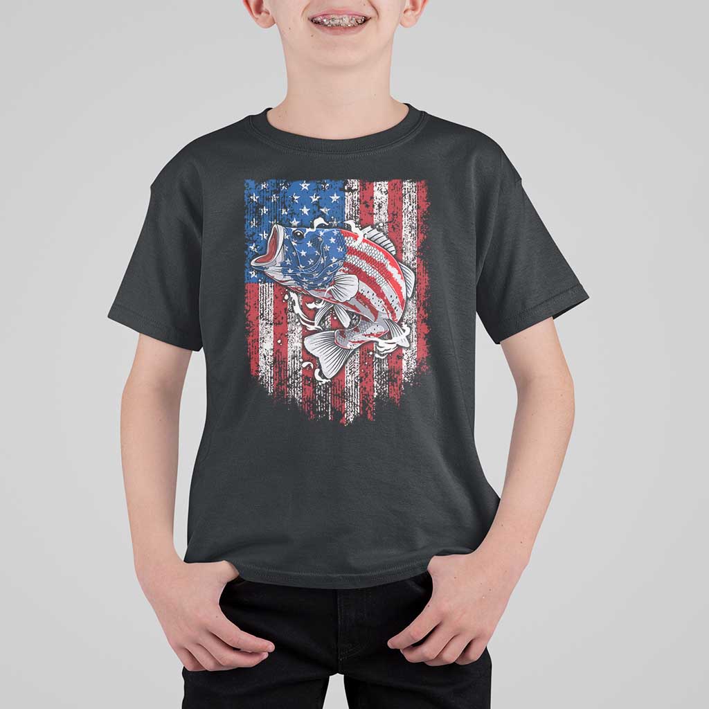 Funny Bass Fish Fishing Vintage American Flag Patriotic T Shirt For Kid - Wonder Print Shop