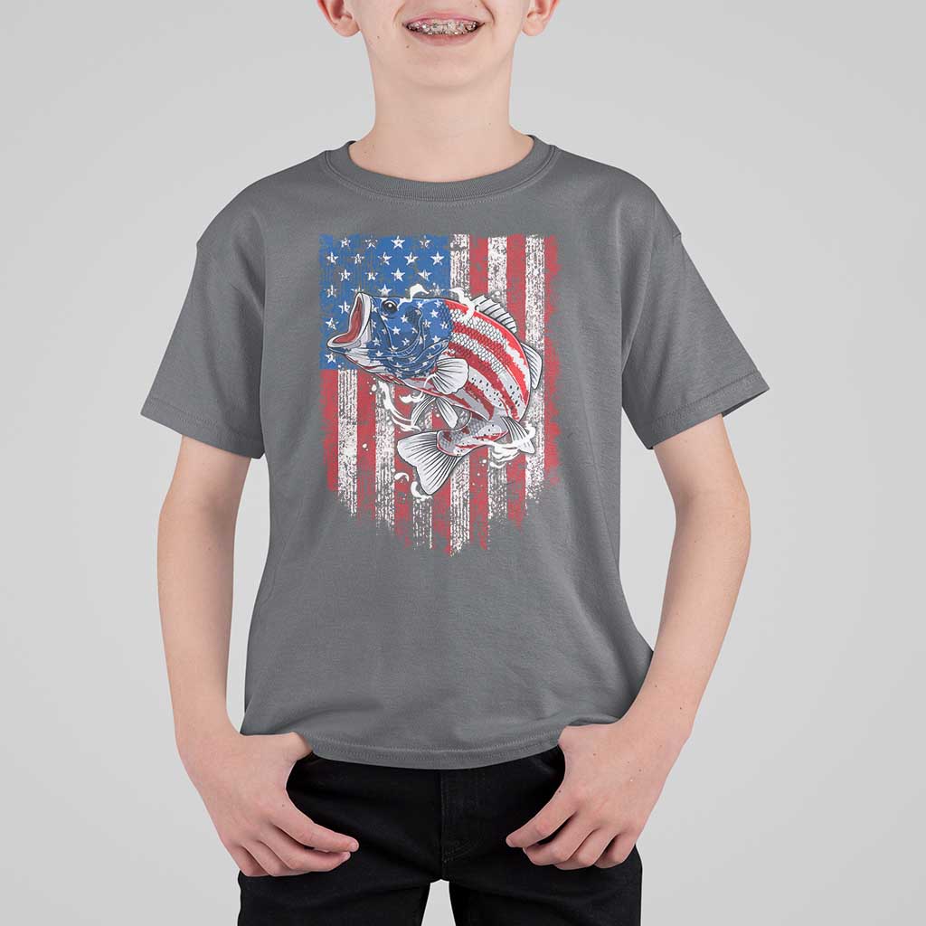 Funny Bass Fish Fishing Vintage American Flag Patriotic T Shirt For Kid - Wonder Print Shop