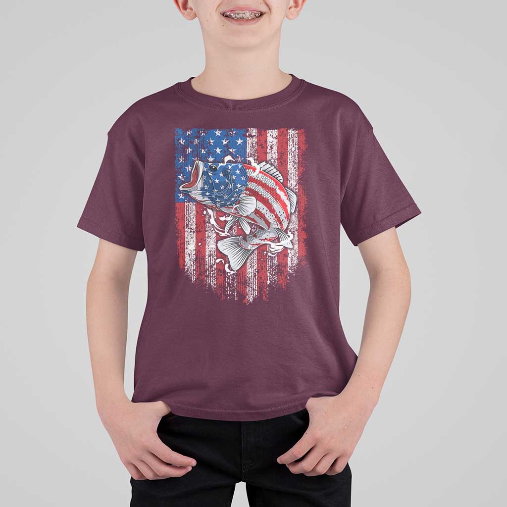 Funny Bass Fish Fishing Vintage American Flag Patriotic T Shirt For Kid - Wonder Print Shop