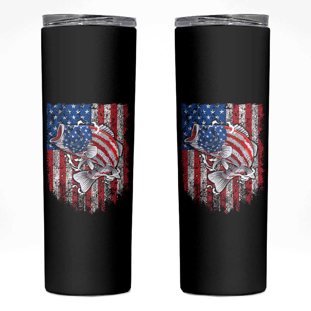 Funny Bass Fish Fishing Vintage American Flag Patriotic Skinny Tumbler - Wonder Print Shop