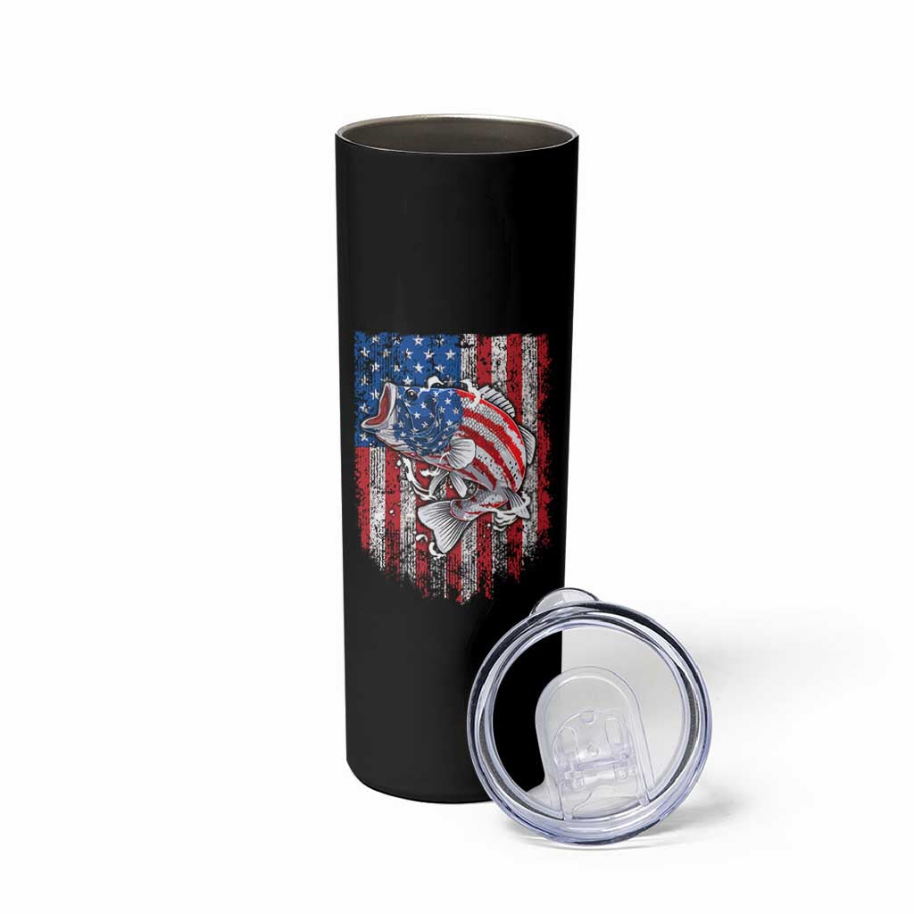 Funny Bass Fish Fishing Vintage American Flag Patriotic Skinny Tumbler - Wonder Print Shop