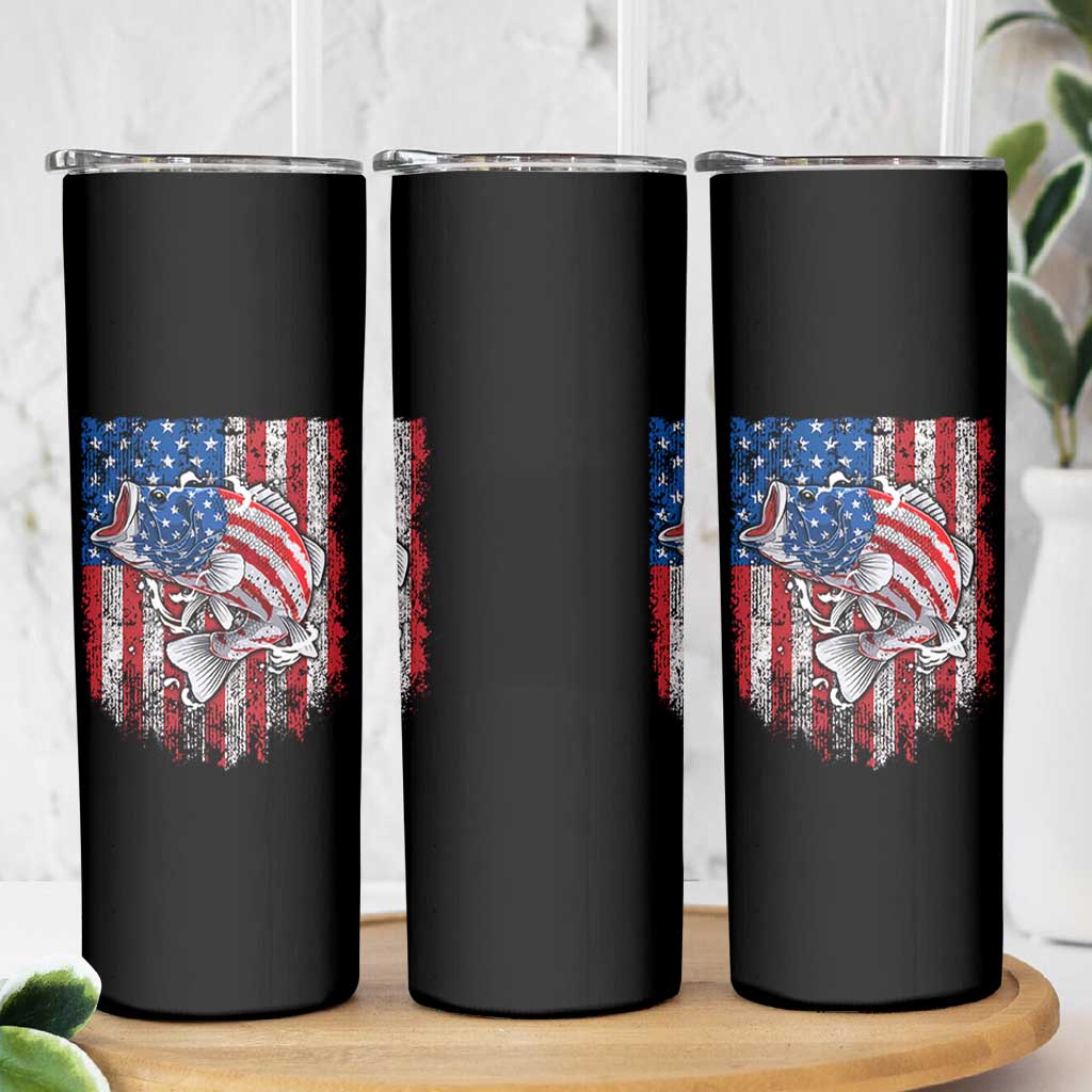 Funny Bass Fish Fishing Vintage American Flag Patriotic Skinny Tumbler - Wonder Print Shop