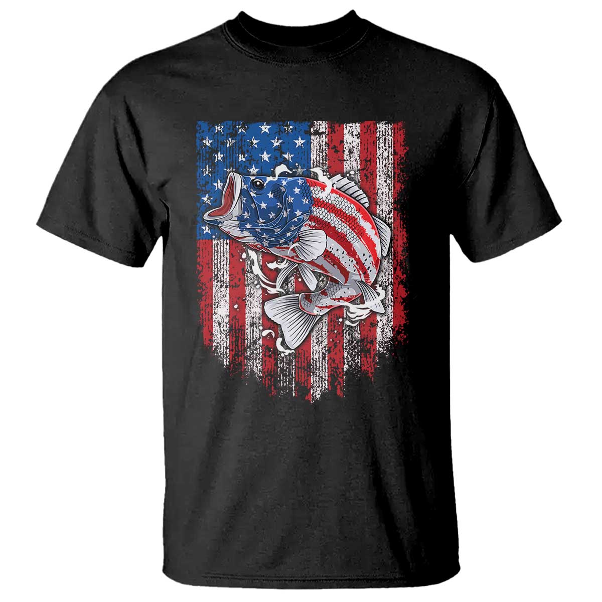 Funny Bass Fish Fishing Vintage American Flag Patriotic T Shirt - Wonder Print Shop