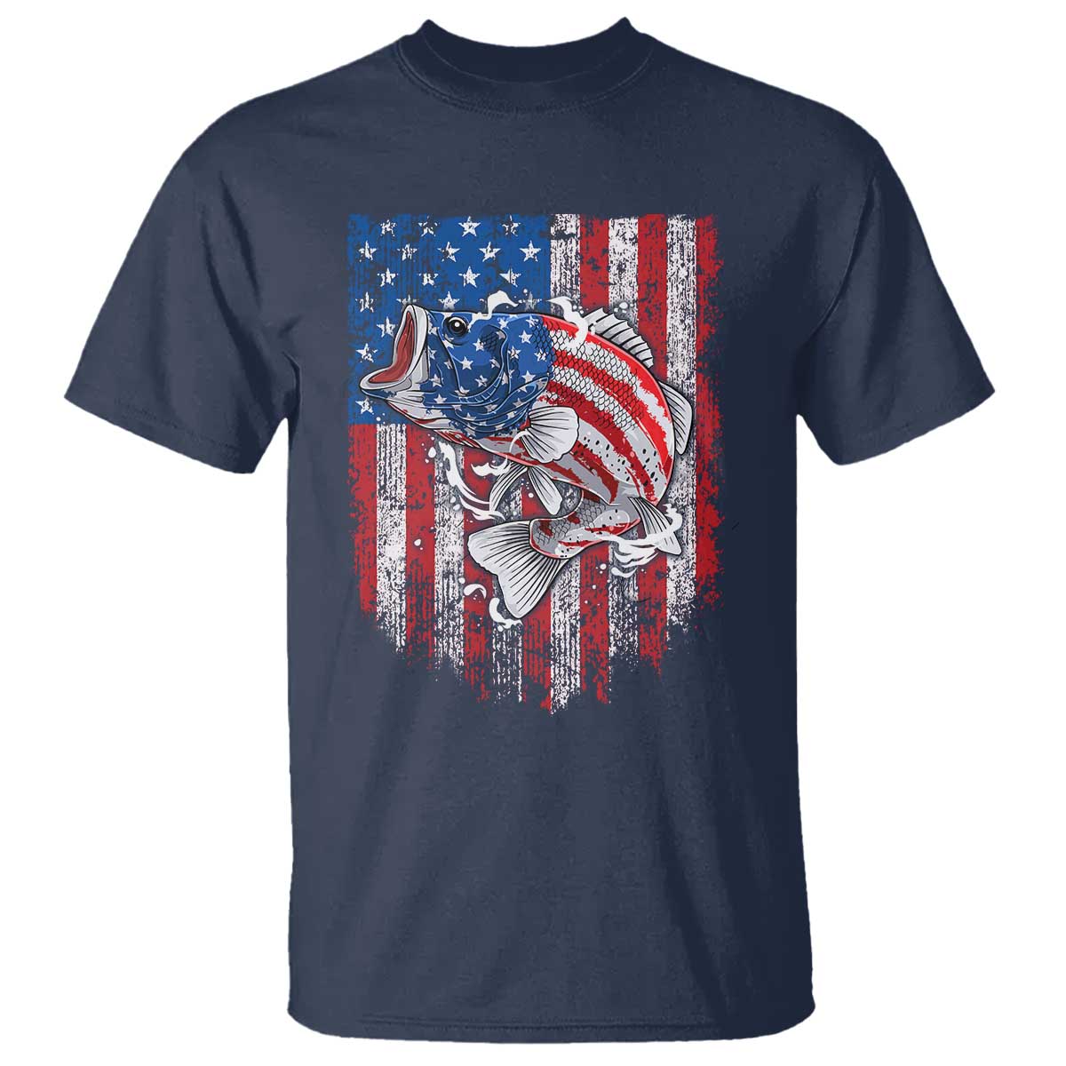 Funny Bass Fish Fishing Vintage American Flag Patriotic T Shirt - Wonder Print Shop