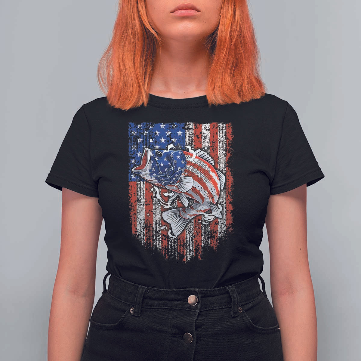 Funny Bass Fish Fishing Vintage American Flag Patriotic T Shirt For Women - Wonder Print Shop